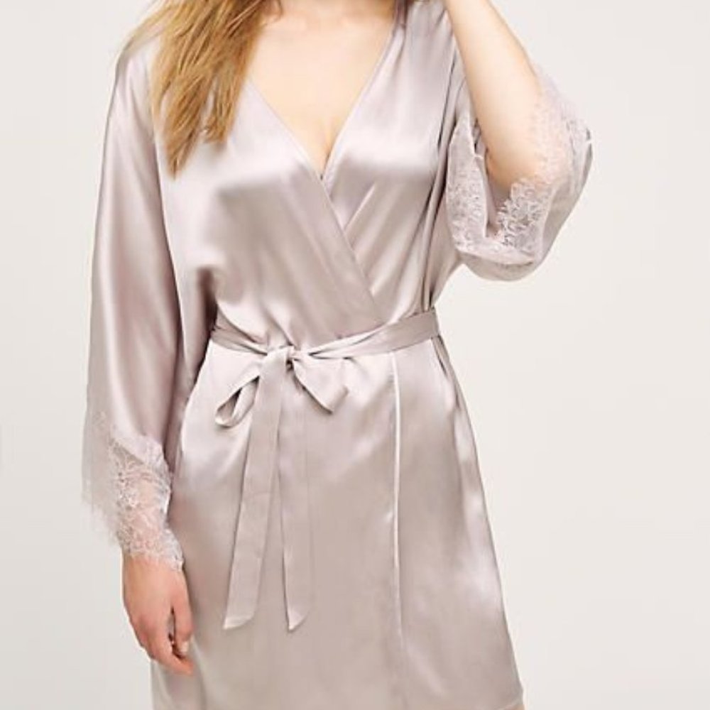 E By Eloise - Absolutely Breathtaking Slip Chemise & Robe, 100% Silk - Size M